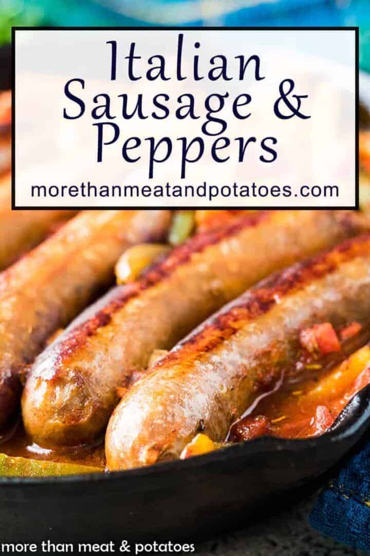 A close-up of the italian sausage and peppers.