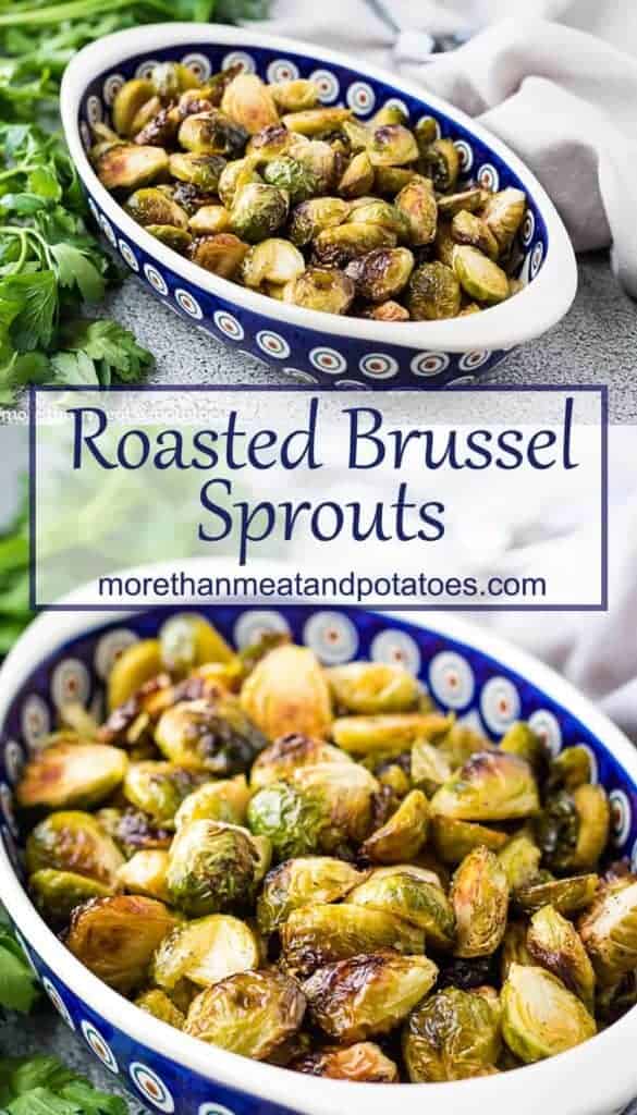 Two photos of the roasted brussel sprouts.