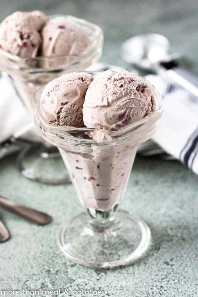The cherry vanilla ice cream served in sundae dishes.
