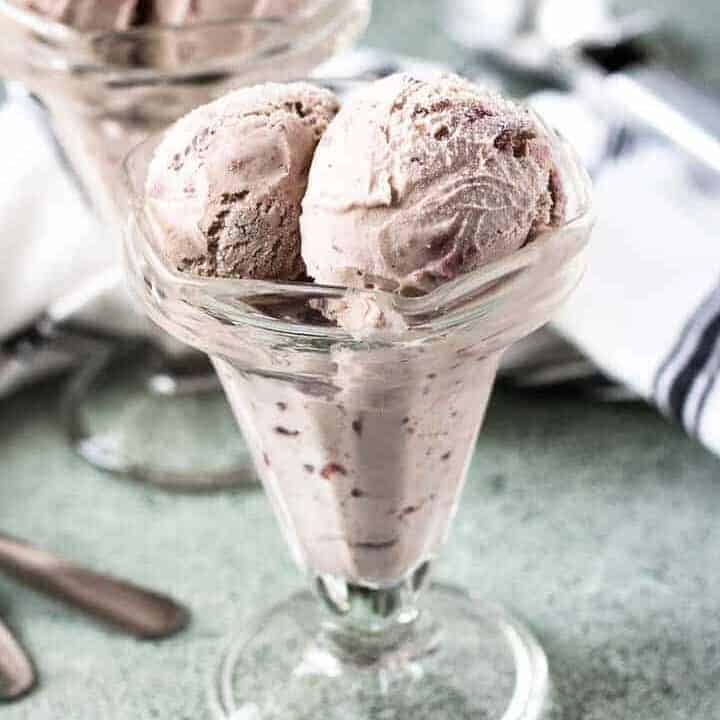 The cherry vanilla ice cream served in sundae dishes.