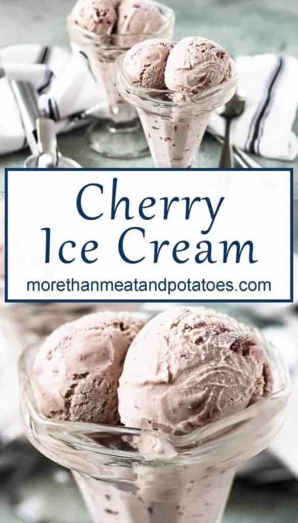 Two photos showing the finished cherry vanilla ice cream.