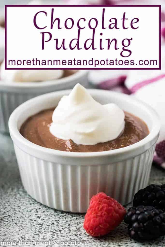 The homemade pudding cup served with whipped cream.