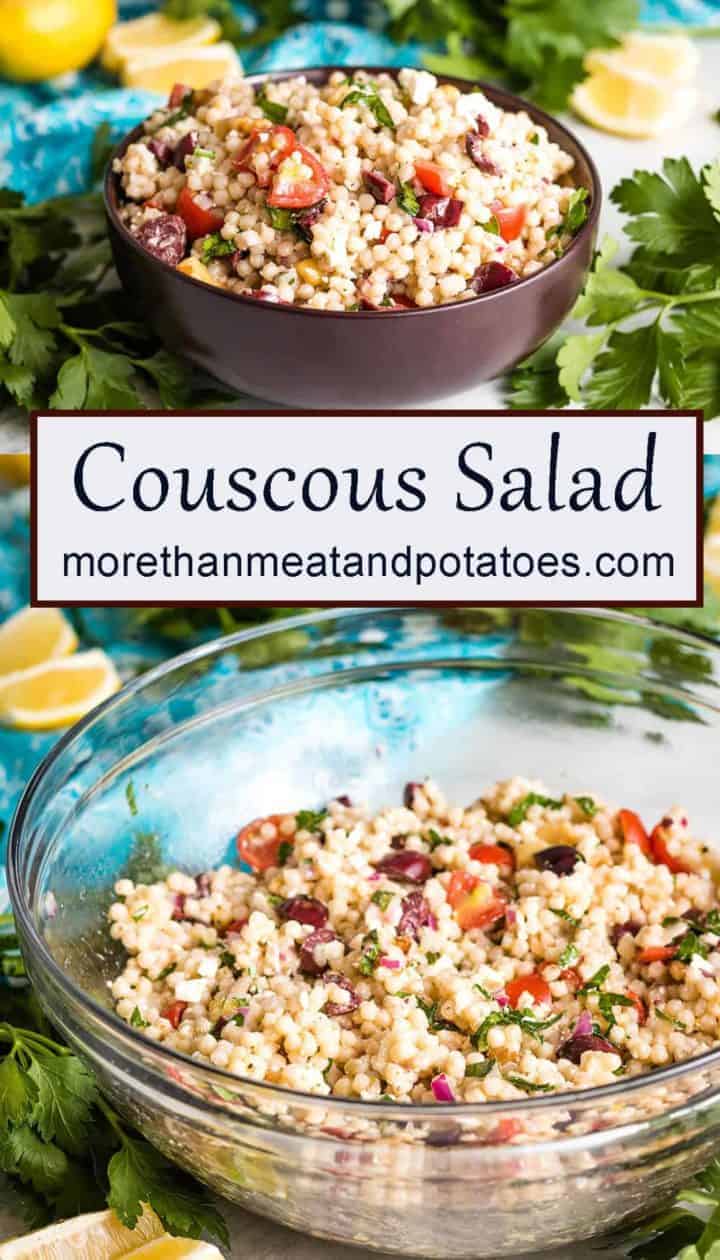A labeled picture showing the couscous salad in two different bowls.
