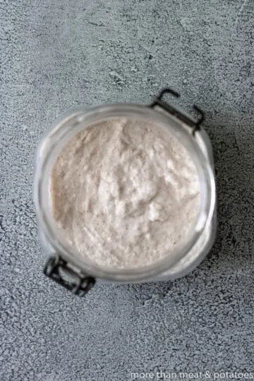 Top down view of starter in a jar.