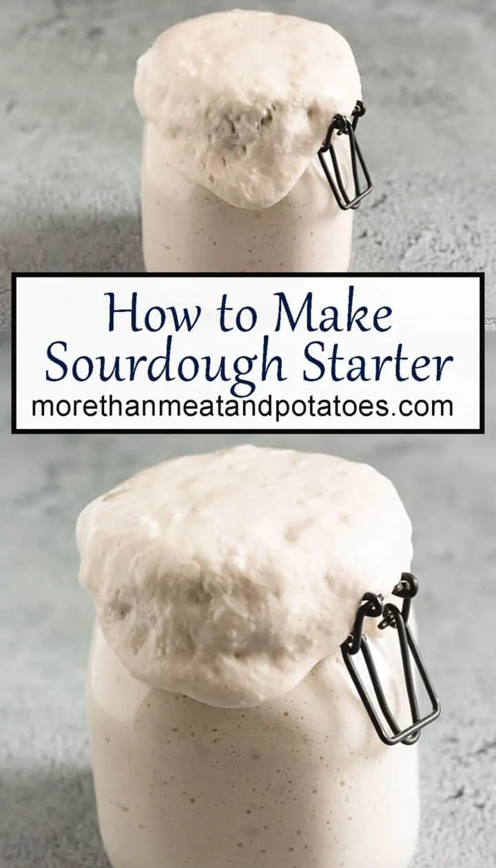 Two images of sourdough starter in glass jars.