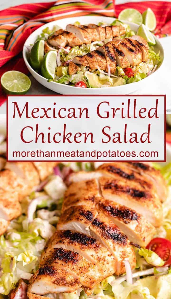Two stacked photos of the finished mexican grilled chicken salad.