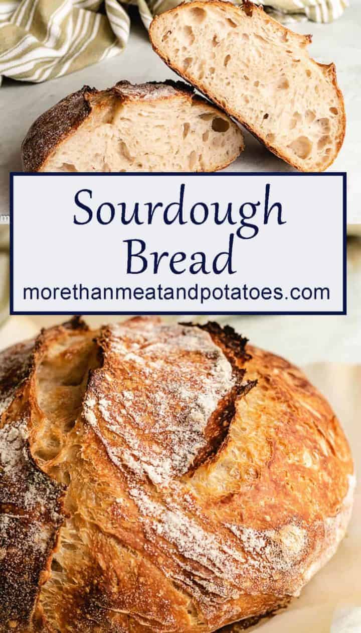 A collage of two photos of sourdough bread.