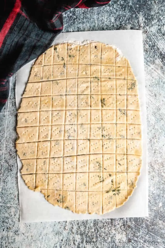The dough has been cut into squares.