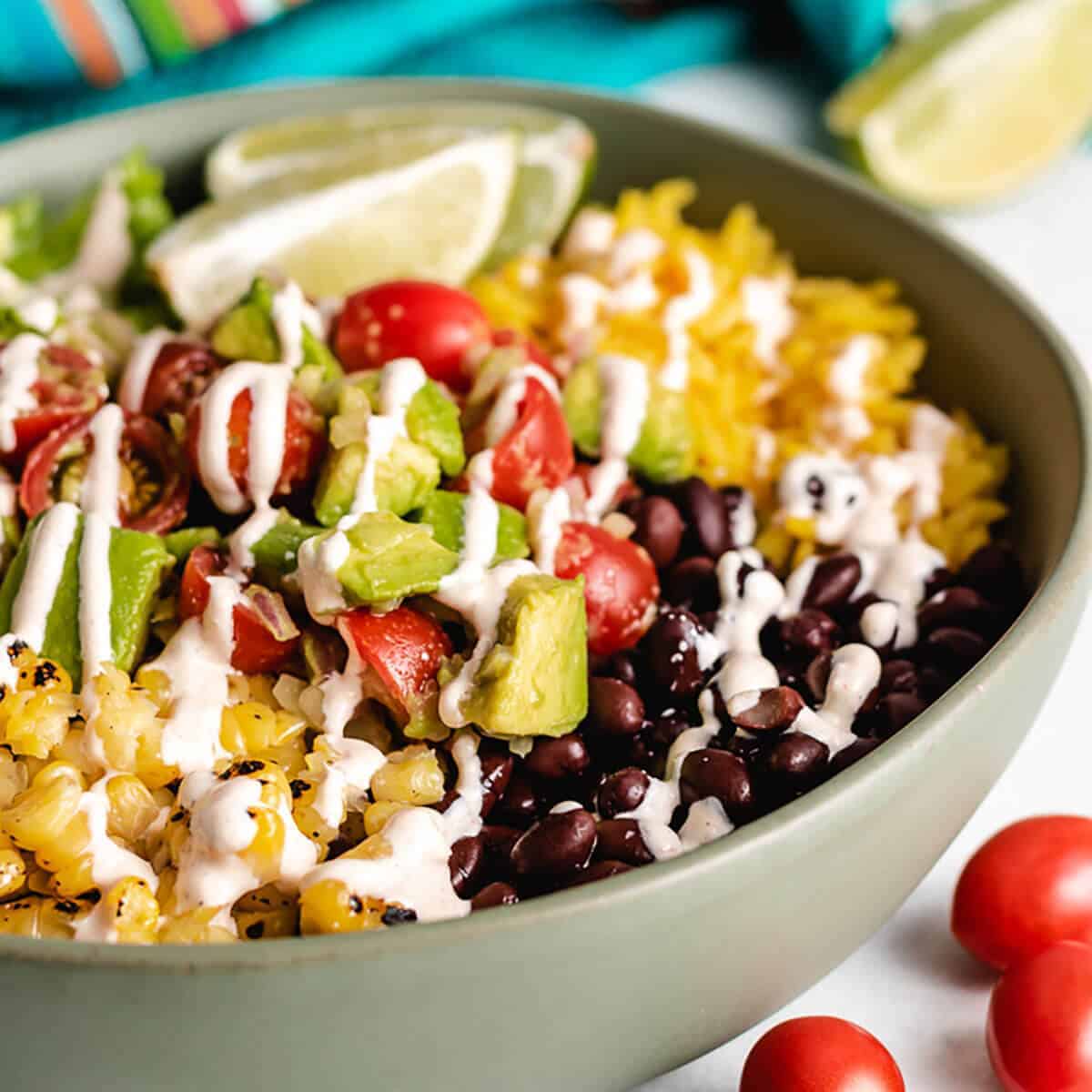 Vegetarian burrito bowls featured image recipes
