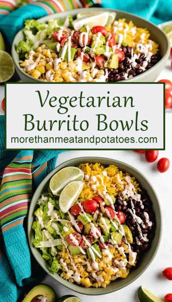 Two stacked photos of the finished burrito bowls.
