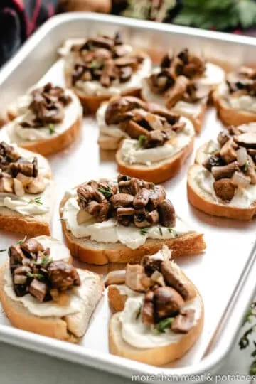 Aerial view of the toast on a sheet pan.