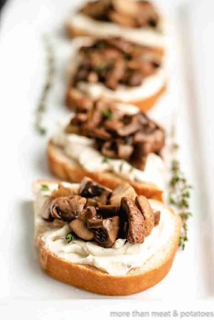 Up-close view of the finished toast on a plate.