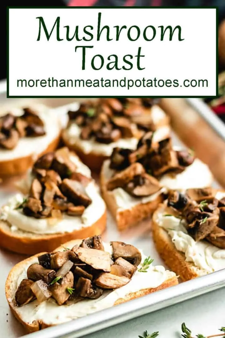 The finished mushroom toast on a sheet pan.