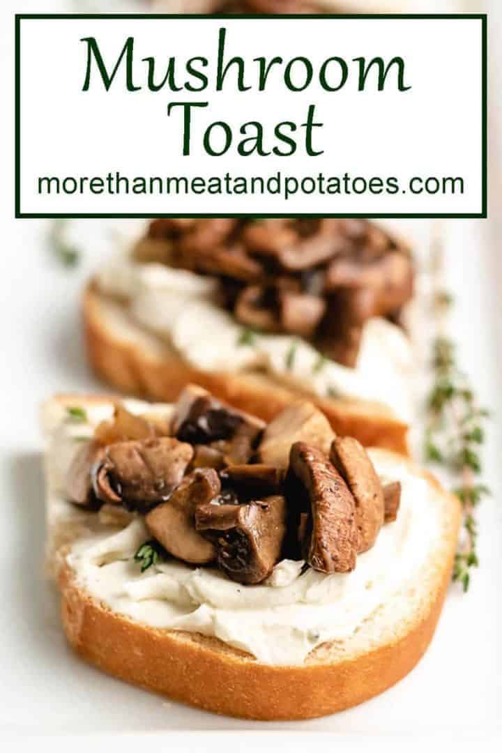 Close-up view of the mushroom toast on a plate.