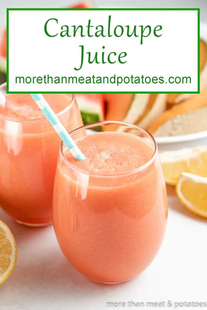 Cantaloupe juice in a glasses with a colorful straw.