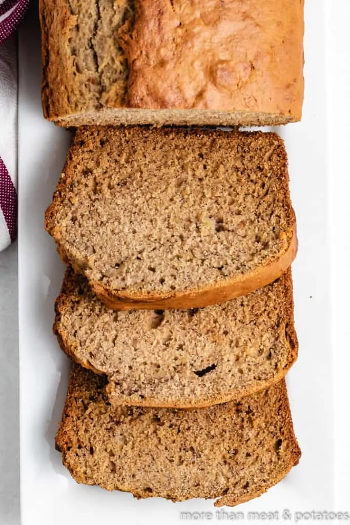 An aerial view of the bread on a cutting board.