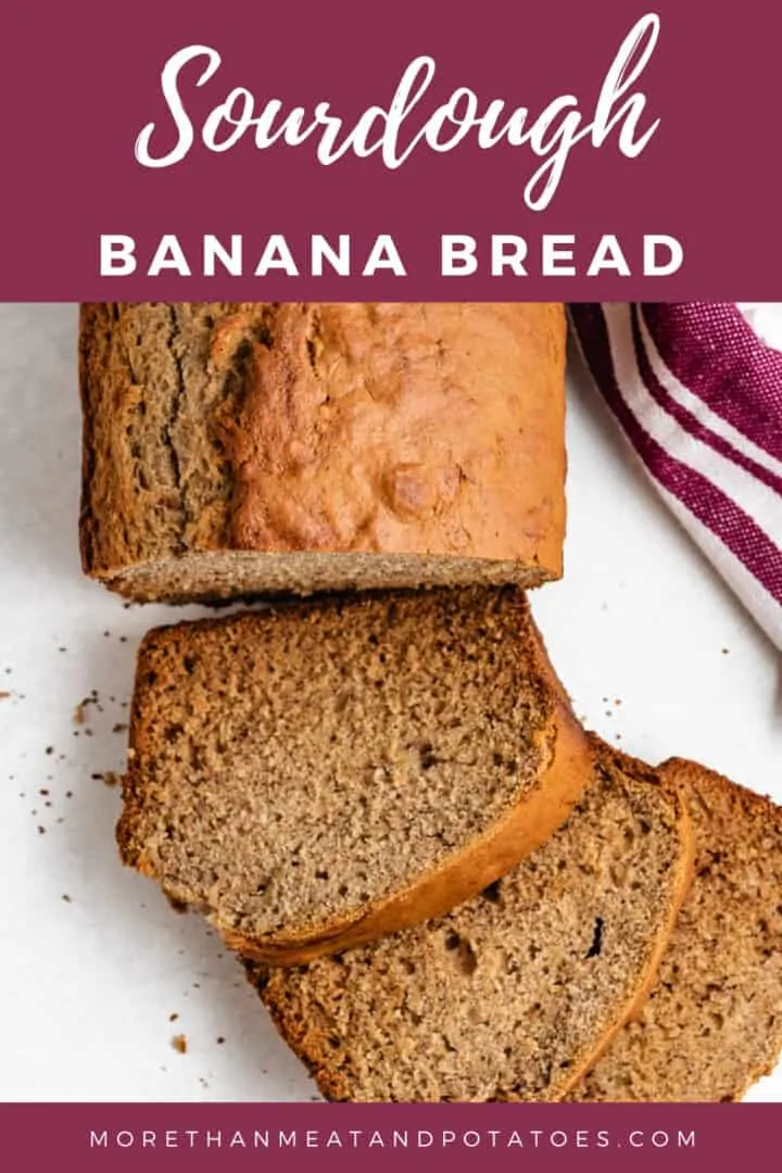 Sliced sourdough banana bread on a cutting board.