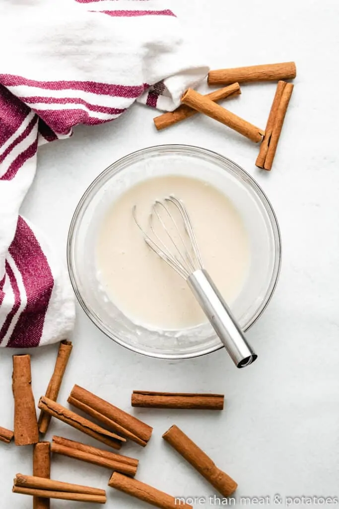 The glaze ingredients combined with a whisk.