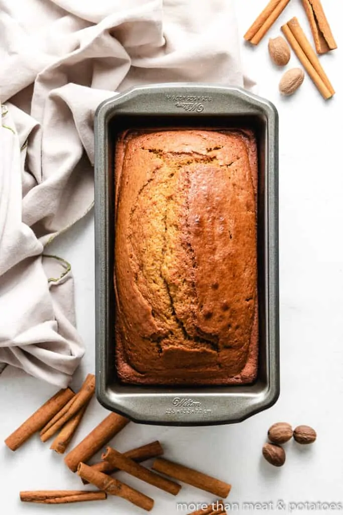 The bread has baked in the pan.