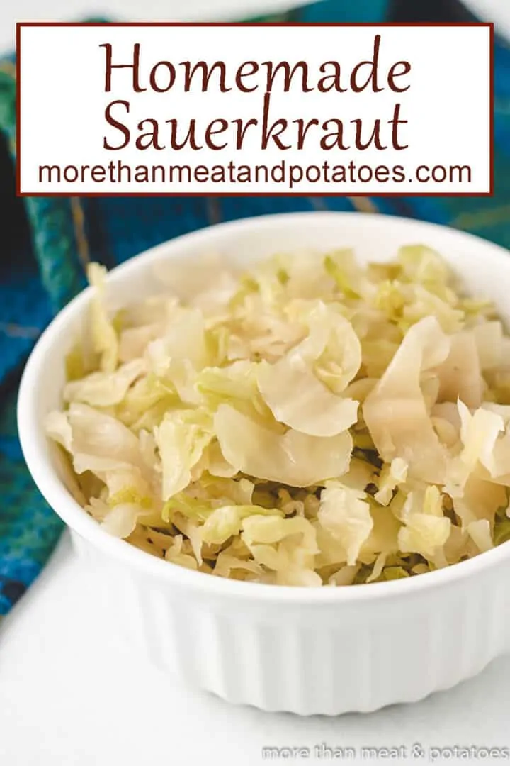 The sauerkraut served in a small white ramekin.