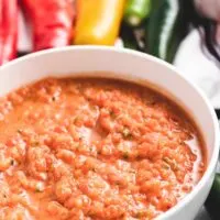 A close-up view of the roasted red pepper salsa.