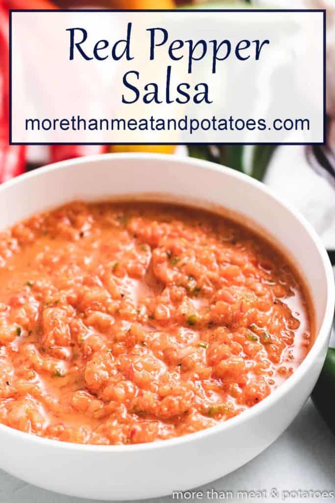 The roasted red pepper salsa in a bowl.