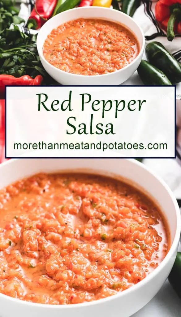 Two photos displaying the red pepper salsa.