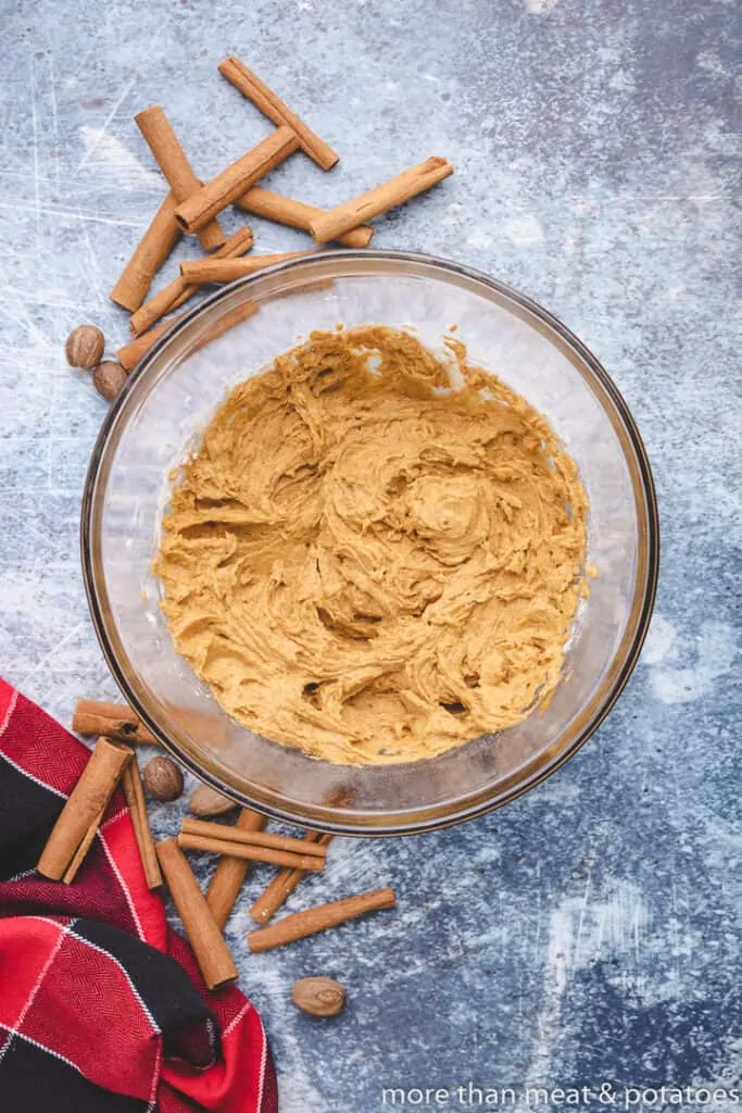 The wet and dry ingredients combined in a bowl.