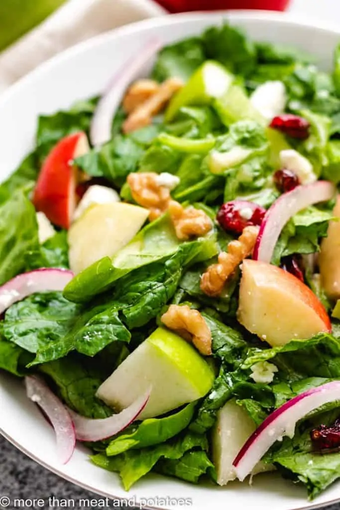 An up-close view of the finished fresh salad.