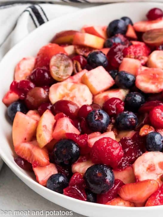 The cranberry fruit salad in a large bowl.