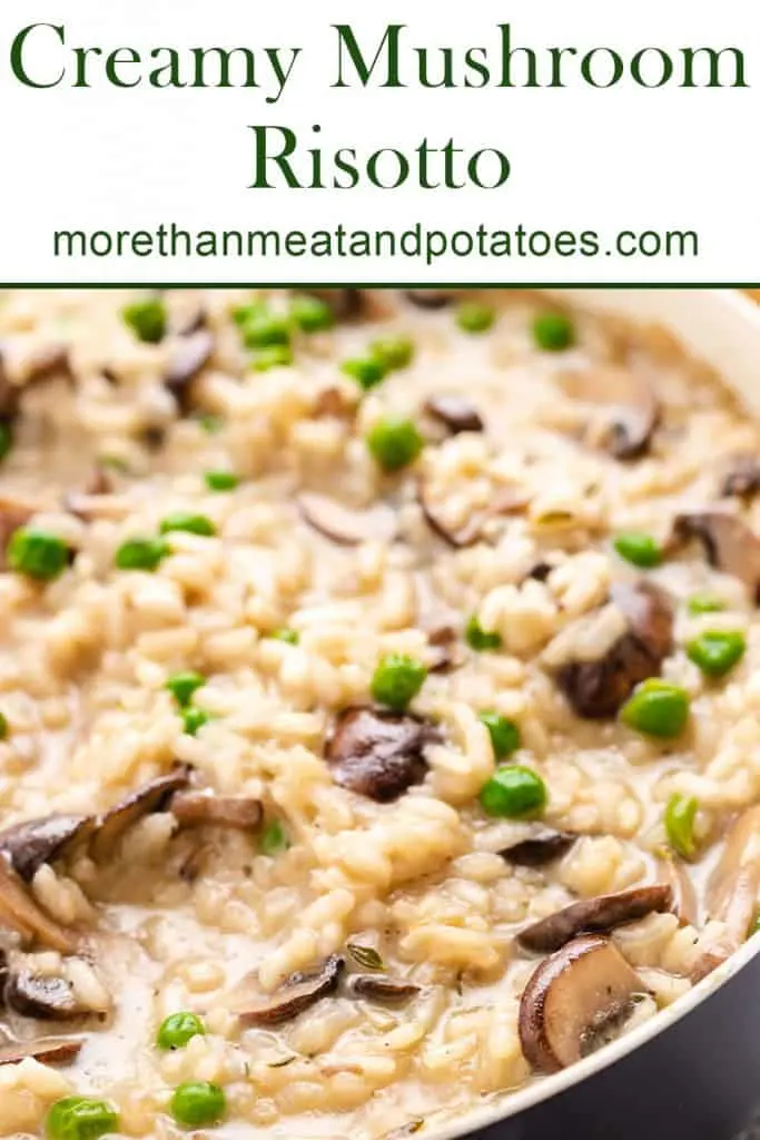 The creamy mushroom risotto in a skillet.