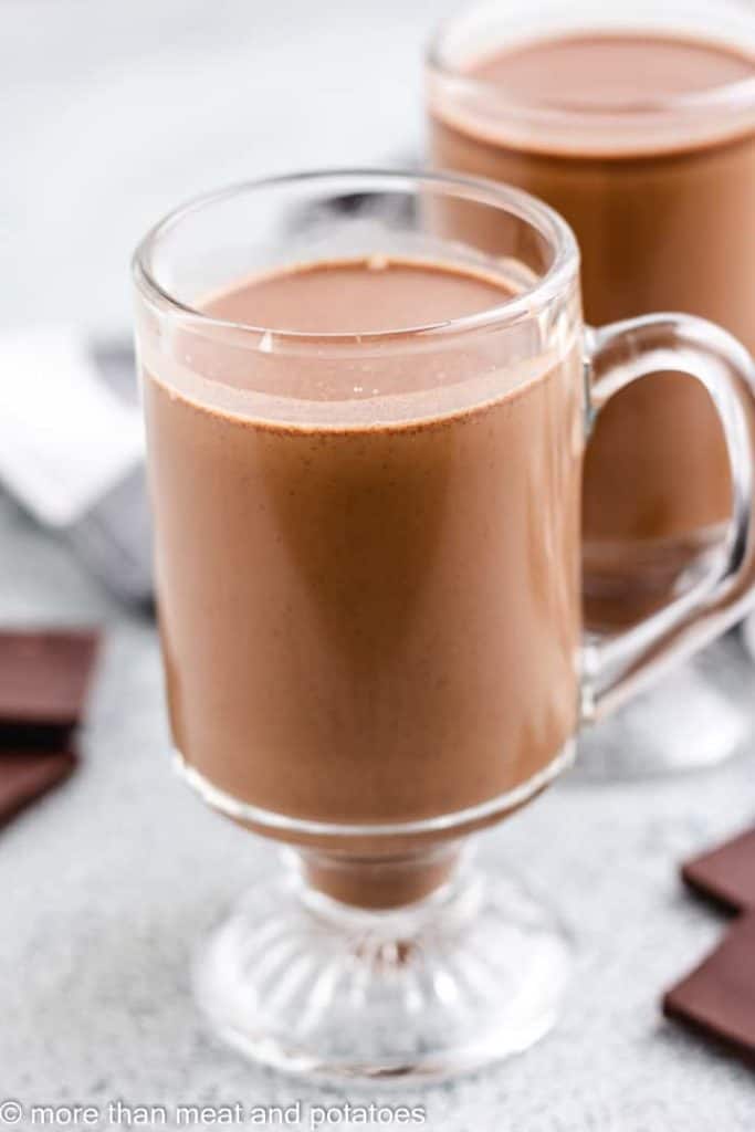 Two glass mugs filled with after-dinner coffee.