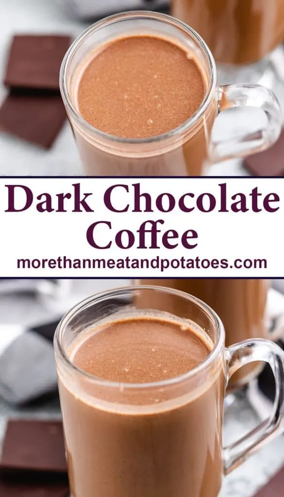 Two stacked photos showing the finished dark chocolate coffee.