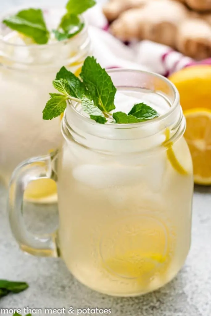 Ginger water flavored with mint and lemon.