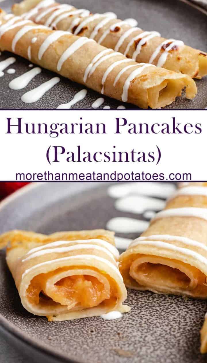 Two stacked photos showing the Hungarian pancakes.
