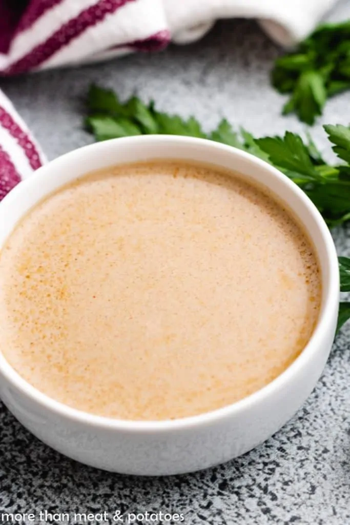 A close-up view of the sauce in a bowl.