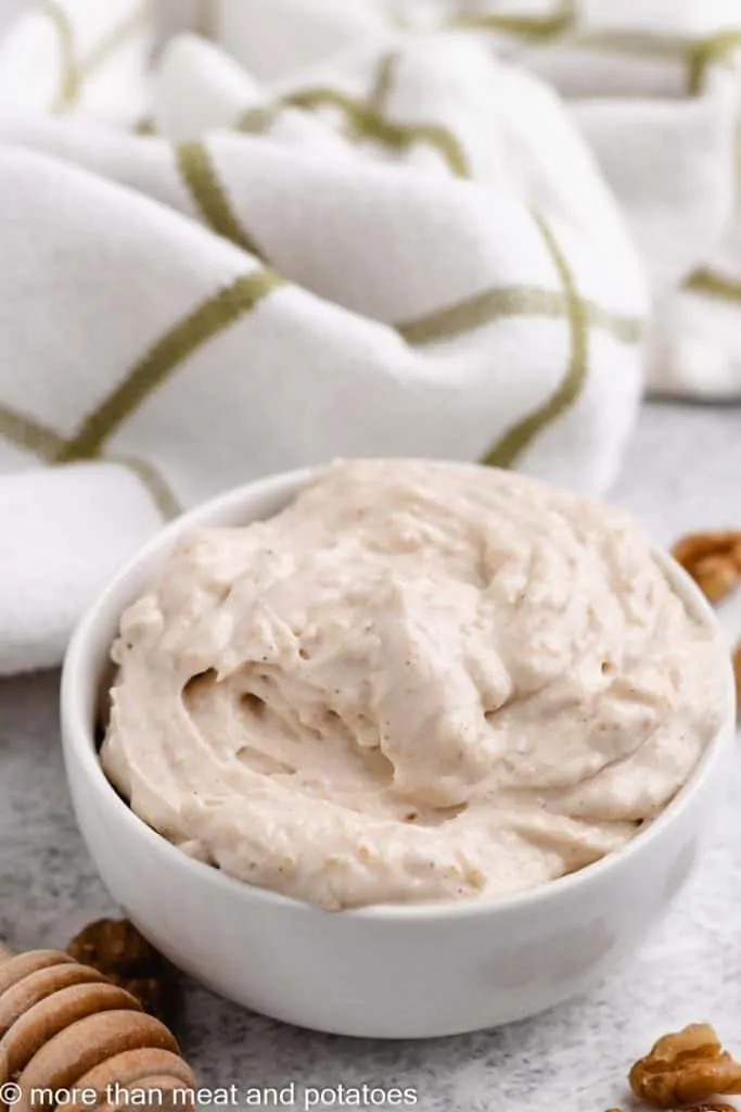 The cream cheese spread transferred to a bowl.