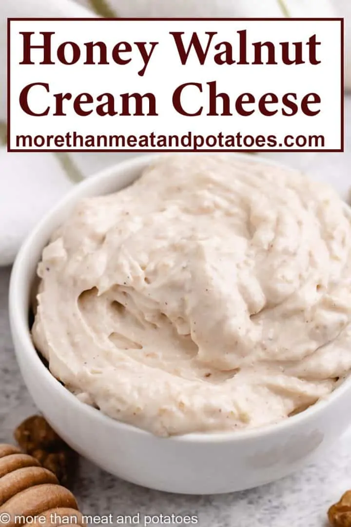 Honey walnut cream cheese served in a bowl.