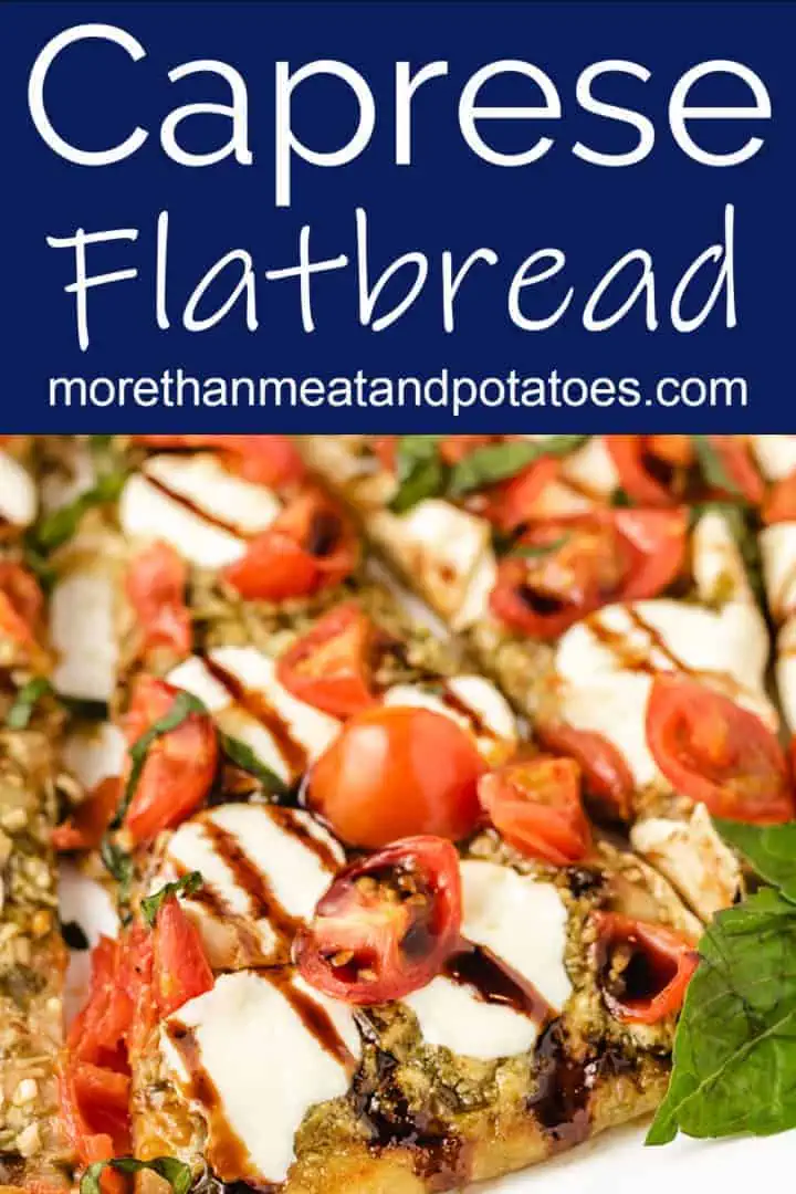 Close up of caprese flatbread.