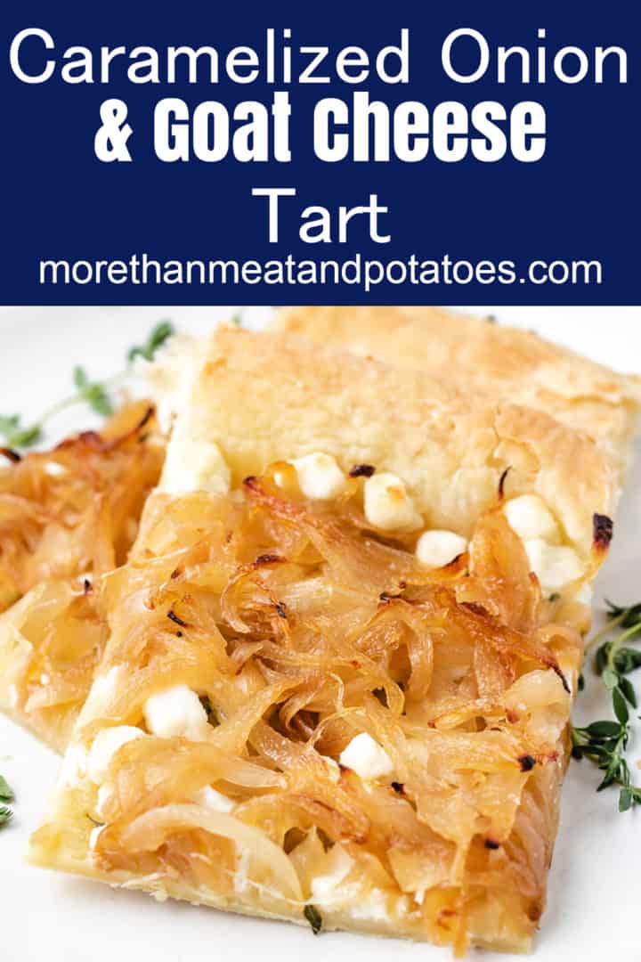 Two slices of puff pastry tart on a plate.