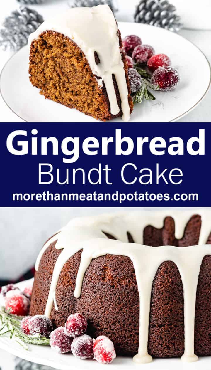 Two photos of bundt cake with sugared cranberries.