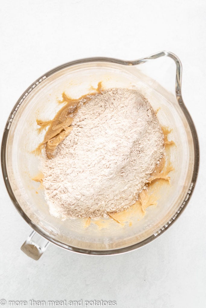 The dry ingredients added to the sugar mixture.