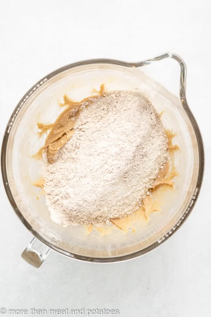 The dry ingredients added to the sugar mixture.