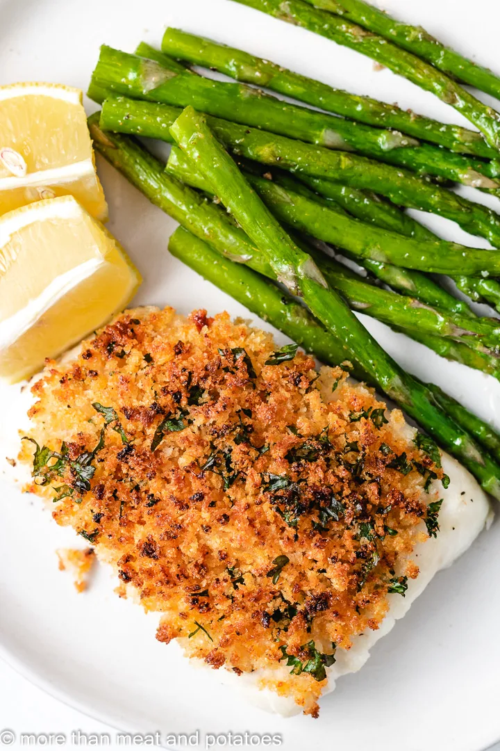 Top down photo of panko crusted cod.