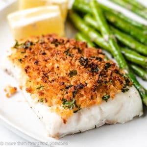 Baked cod with panko and asparagus.