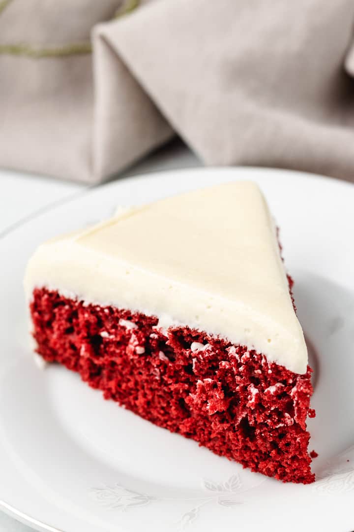 Red velvet cake with cream cheese frosting.