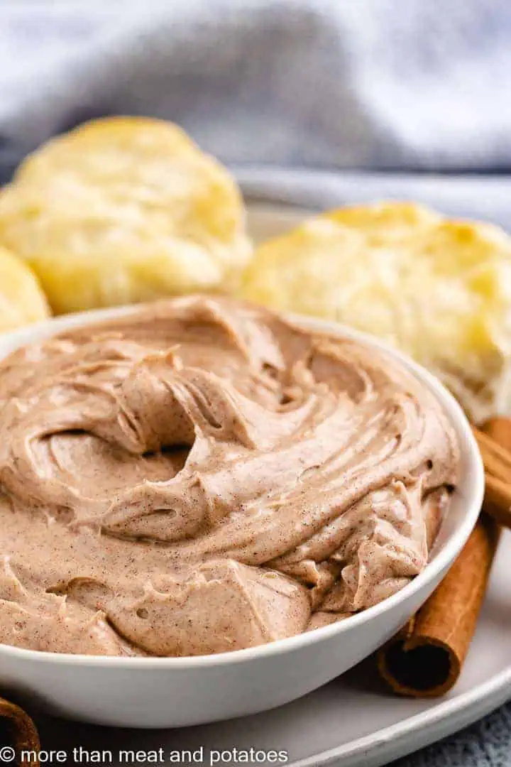 Cinnamon flavored butter in a small bowl.