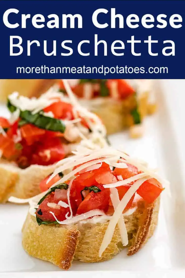 Tomato bruschetta with cream cheese.