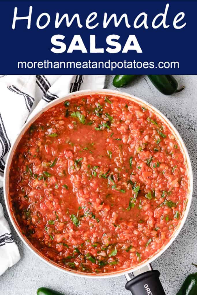 Top down view of fresh salsa in a skillet.