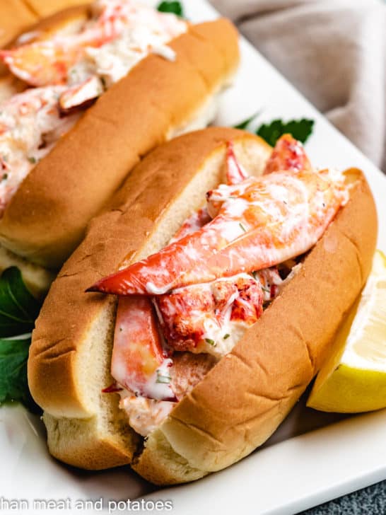 Lobster rolls tossed in mayonnaise.